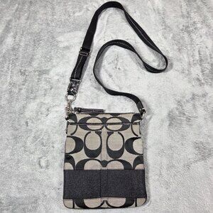 Coach Purse Black  Signature C Logo Jacquard Crossbody Swingpack Travel